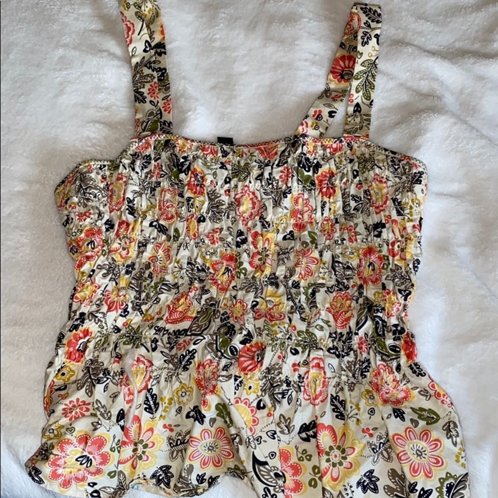 Vintage smocked peplum tank top w floral print